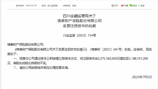 658配资 锦泰财险获批增资8亿余元